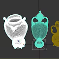 Three Elegant Dark Colored Vases with Gold Accents Handles Lids and Decorative Bases