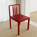 Red Single Chair With Leather Seat Slatted Back On Indoor Geometric Pattern Floor 3d model