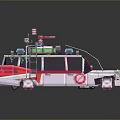 Ghostbusters Themed Toy Car With White Body Red Logo Purple Windows And Top Equipment