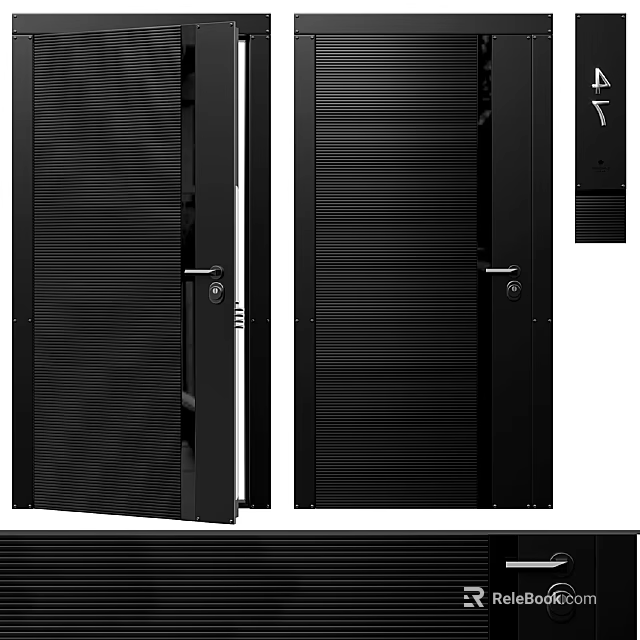Modern Black Steel Security Door With Anti Theft Lock And Durable Design 3d model 