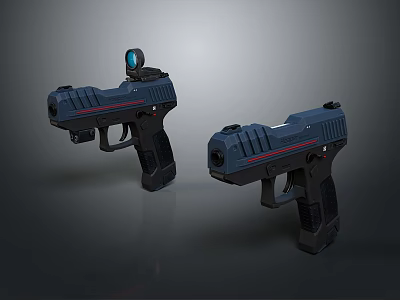 Two Blue Futuristic Pistols With Red Stripe Details And Modern Tactical Design 3d model
