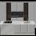 Modern Kitchen Cabinets Featuring White And Dark Wood Design With Marble Island Countertop