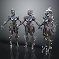 Three Futuristic Game Movie Characters With Silver Spiked Armor Standing Hand In Hand
