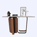 Stylish Wooden Console Table With Metal Frame Sculpture Framed Artwork And Books