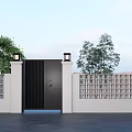 Outdoor Landscape Wall Design With Black Gate White Perforated Panels And Green Trees