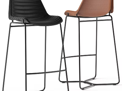 Modern Black and Brown Bar Stools with Upholstered Seats and Metal Frame 3d model