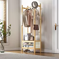 Wooden Coat Rack With Clothes Hat And Storage In Minimalist Living Room
