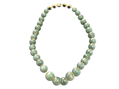 Elegant Green Bead Necklace With Golden Accents And Natural Stone Design 3d model