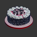 Delicious Chocolate Cake Topped With Whipped Cream Fresh Cherries And Chocolate Shavings On Red Plate