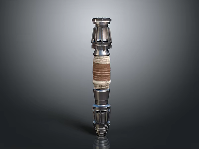 Vertical Metallic Weapon With Brown Wrapped Section And Intricate Mechanical Details 3d model