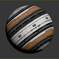 Colorful Sphere With Black White Orange Layered Stripes On Gray Background