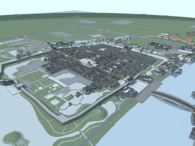 Ancient Architecture Complex Layout With Traditional Courtyards And Water Systems 3d model