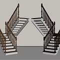 Different Staircase Designs With Brown Black Railings And White Steps 3d model