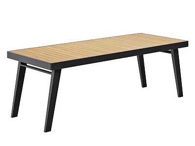 Modern Wooden Top Dining Table With Black Metal Legs Simple Contemporary Design 3d model