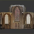 Traditional Wooden Church Pews And Altar Furniture With Red Carpet Painting