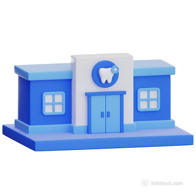 Modern Commercial Complex Featuring Dental Clinic With Blue White Exterior Design 3d model 