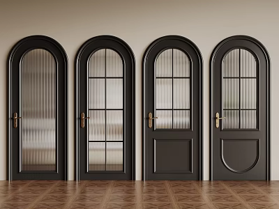 Black Arched Security Doors with Glass Panels and Golden Handles Modern Design 3d model