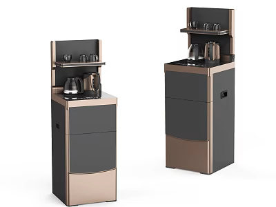 Modern Home Appliance Storage Cabinet with Coffee Maker and Cups in Black Gold Design 3d model