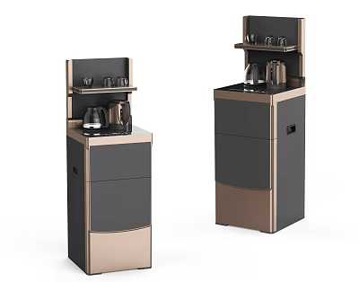 Modern Home Appliance Storage Cabinet with Coffee Maker and Cups in Black Gold Design 3d model