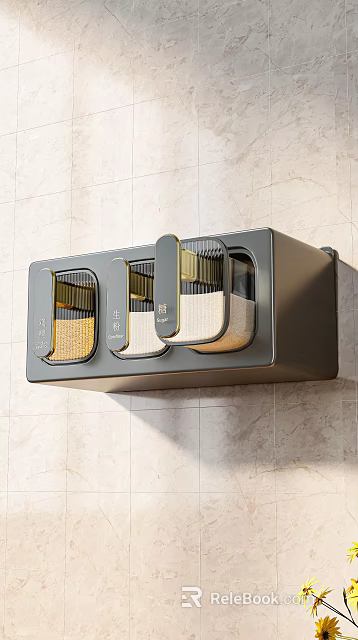 Modern Kitchen Spice Bottle Storage With Wall Mounted Transparent Containers And Sleek Design 3d model