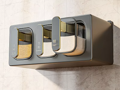 Modern Kitchen Spice Bottle Storage With Wall Mounted Transparent Containers And Sleek Design 3d model
