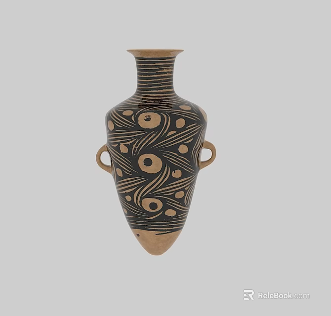 Ancient Ceramic Vase With Brown Black Decorative Patterns And Two Handles 3d model