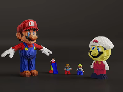 Brick Built Lego Mario And Toad Characters With Small Figures And Slide 3d model