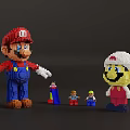 Brick Built Lego Mario And Toad Characters With Small Figures And Slide 3d model