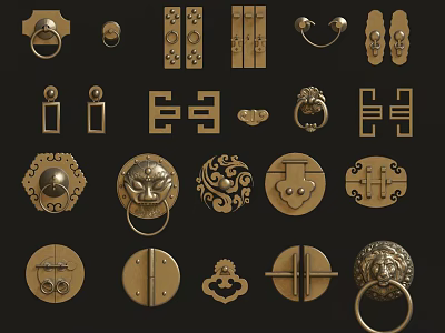Various Traditional Brass Door Handles With Ornate Designs And Vintage Patterns 3d model