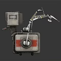 Retro Futuristic Industrial Equipment With Digital Display Control Panel And Red Accents Mechanical Arm
