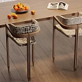 Modern Wooden Bar Stools With Woven Seats In Kitchen Dining Area With Oranges And Magazine