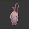 Traditional Sculpture Carving Painted Vase With Curved Handle And Human Figures