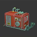 Red Industrial Equipment Machinery Featuring Warning Signs Control Panel And Pipes Structure