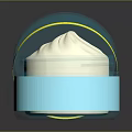 Open Blue Cream Jar With Yellow Accent And White Cream Inside