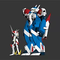 Large Blue Robot With Red Shoulders And Small Red Robot Holding Weapon 3d model