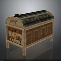 Ancient Egyptian Decorated Chest With Painted Scenes Hieroglyphics Curved Lid And Legs