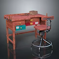 Vintage Wooden Desk With Colorful Drawers Wooden Block Tools And Matching Chair