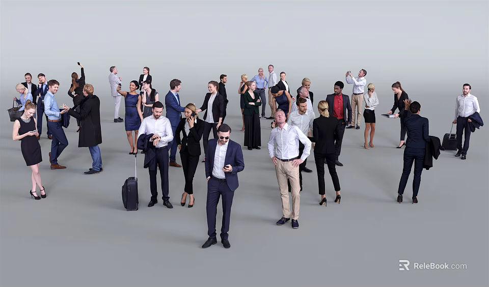 Group of Business People Standing And Interacting With Professional Attire And Smartphones 3d model 