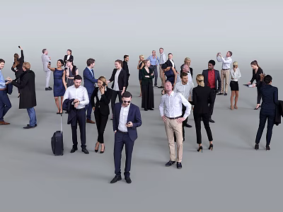 Group of Business People Standing And Interacting With Professional Attire And Smartphones 3d model