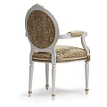Elegant Classical Leisure Chair With Ornate Carved Arms Gold Accents Patterned Fabric Back White Legs