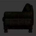 Dark Leather Two Seater Sofa With Vintage Armrests And Wooden Base