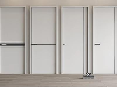 Modern White Interior Hinged Doors With Sleek Design And Black Handles 3d model