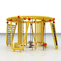 Bright Yellow Playground With Circular Structure Swings Climbing Frames And Red Balls 3d model