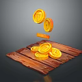 Shining Gold Coins Falling On Wooden Board With Stacked Coins Design