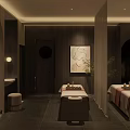 Modern SPA Sauna Interior With Massage Beds Decorative Painting And Soft Lighting