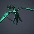Fantasy Dragon With Green Glowing Tattered Wings Dark Scaled Body In Flying 3D Rendered Pose