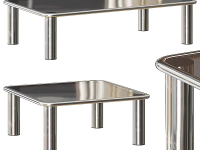 Modern Coffee Table With Square Stainless Steel Top And Metal Legs Design 3d model
