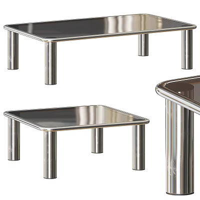Modern Coffee Table With Square Stainless Steel Top And Metal Legs Design 3d model