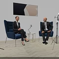 Office Electrical Appliances in Modern Office Interview Setup With Microphone And Photography Lights