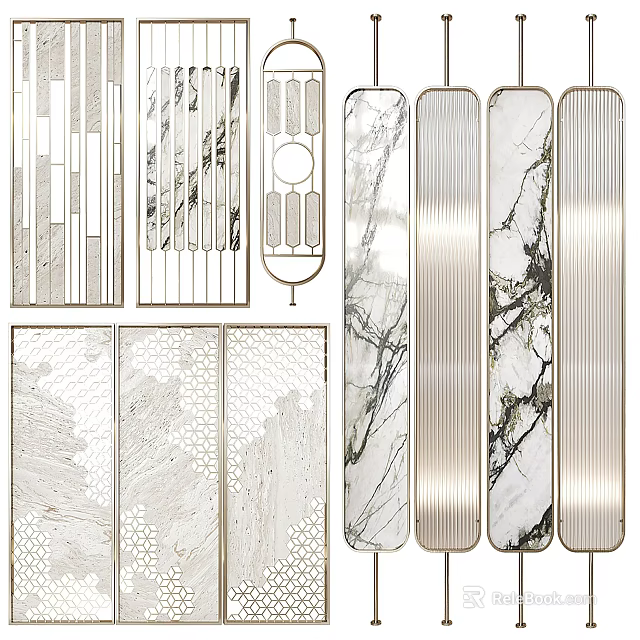 Elegant Modern Room Dividers With Marble Panels And Hollow Geometric Frames 3d model 